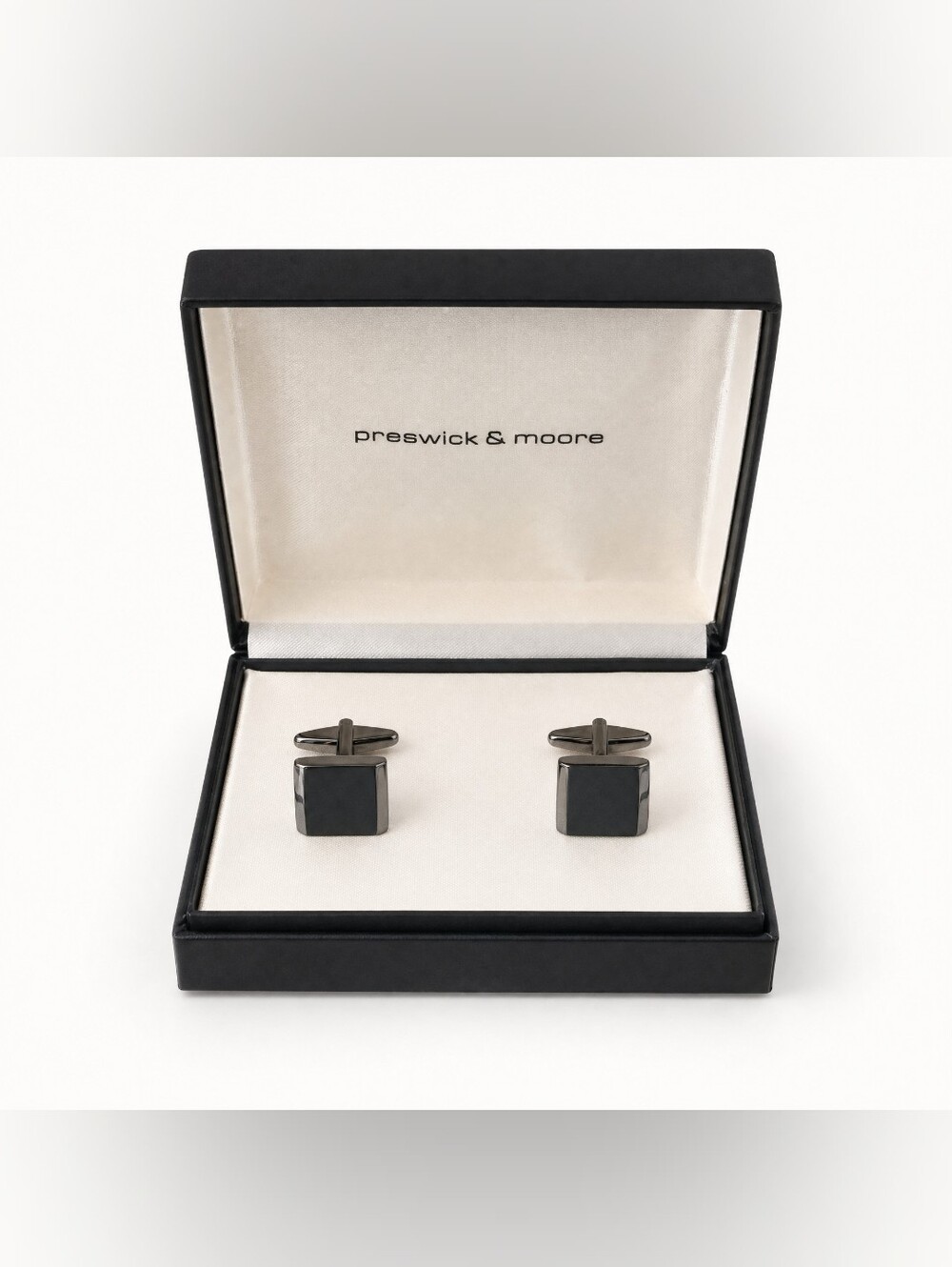 Preswick & Moore Cufflinks Gunmetal Gray & Black Square Modern Mens Formal